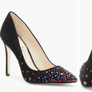 Jessica Simpson Praylee 3 Crystal Embellished Black Heels